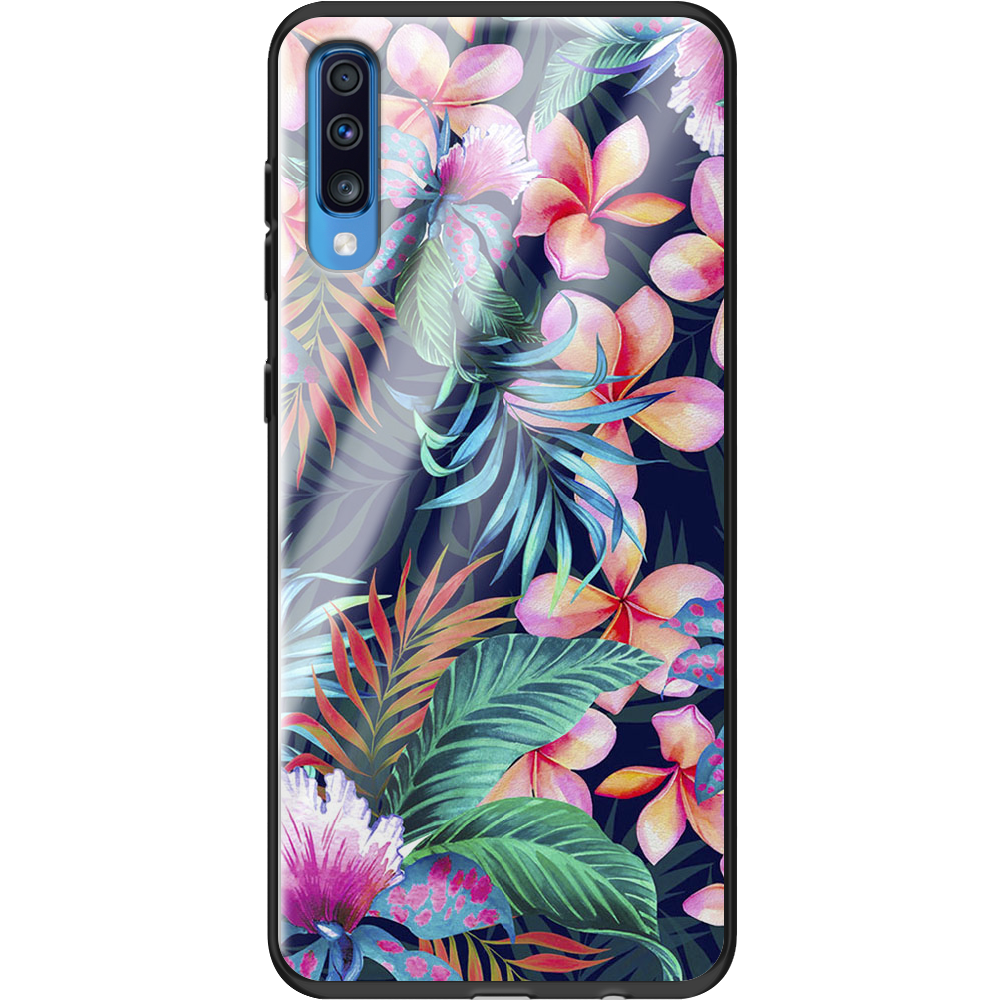 Чехол Boxface Samsung A705 Galaxy A70 flowers in the tropics Черный силикон со стеклом (36860-up1971-37740)