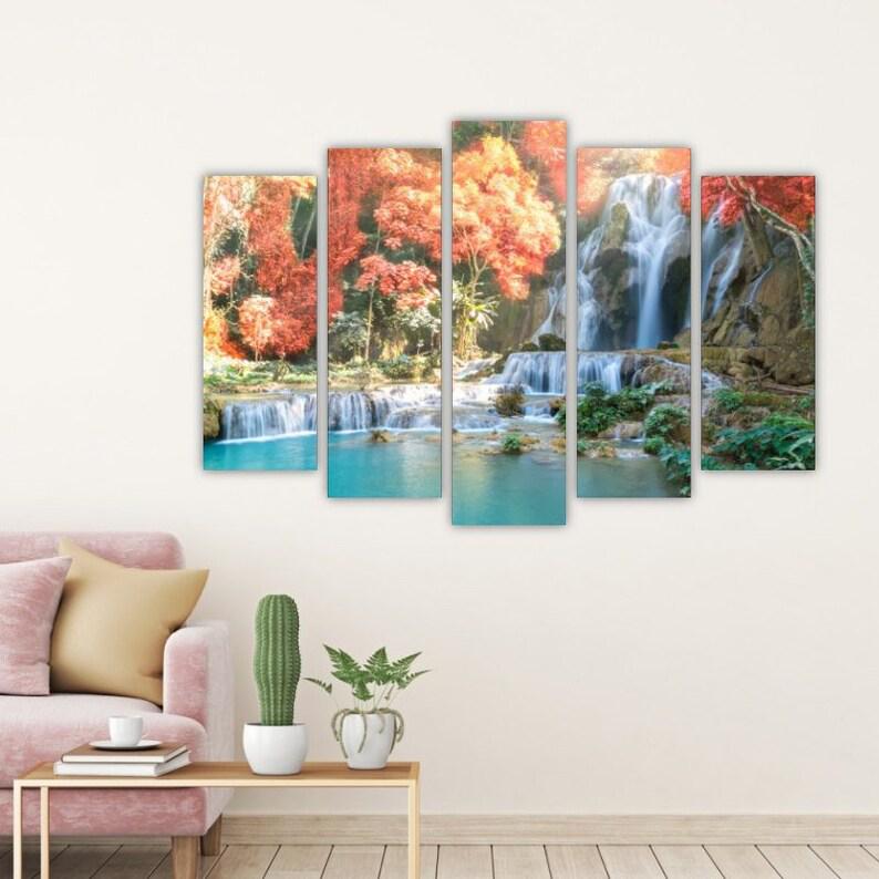 Модульна картина на полотні із п'яти частин KIL Art Мальовничий осінній водоспад 137x85 см (M51_L_474)