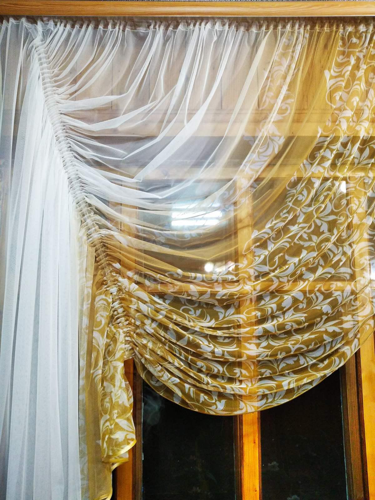 Занавеска короткая готовая Камелия левая Горчичный - фото 3