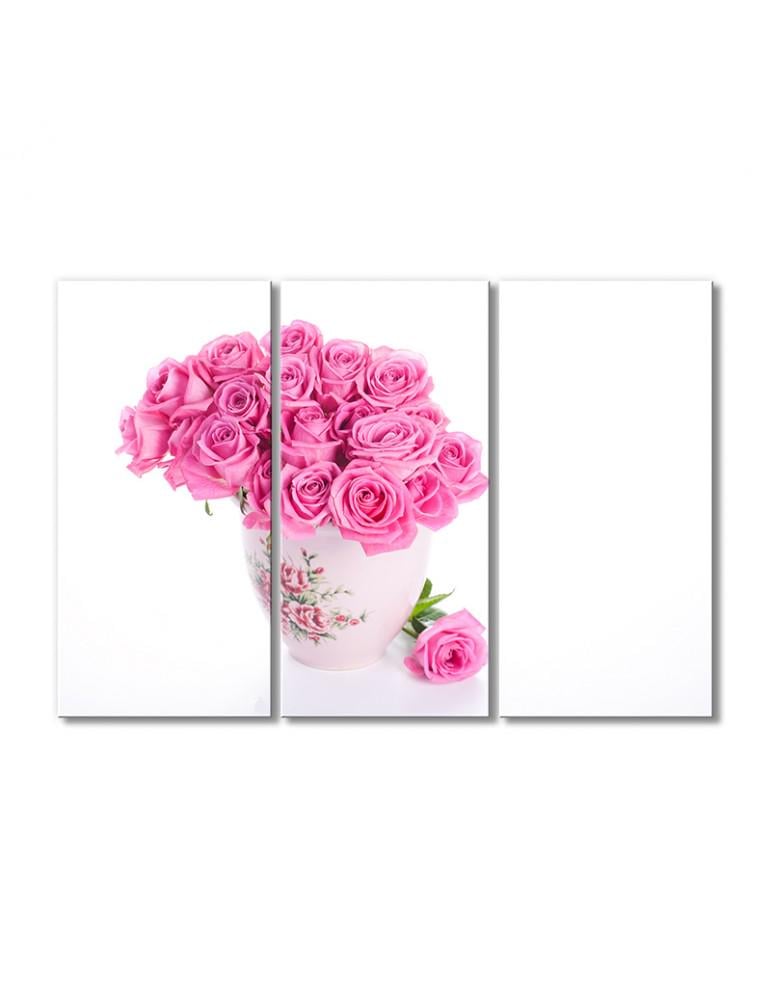 Картина модульная Розовые розы в вазе 3 модуля 50x75 см
