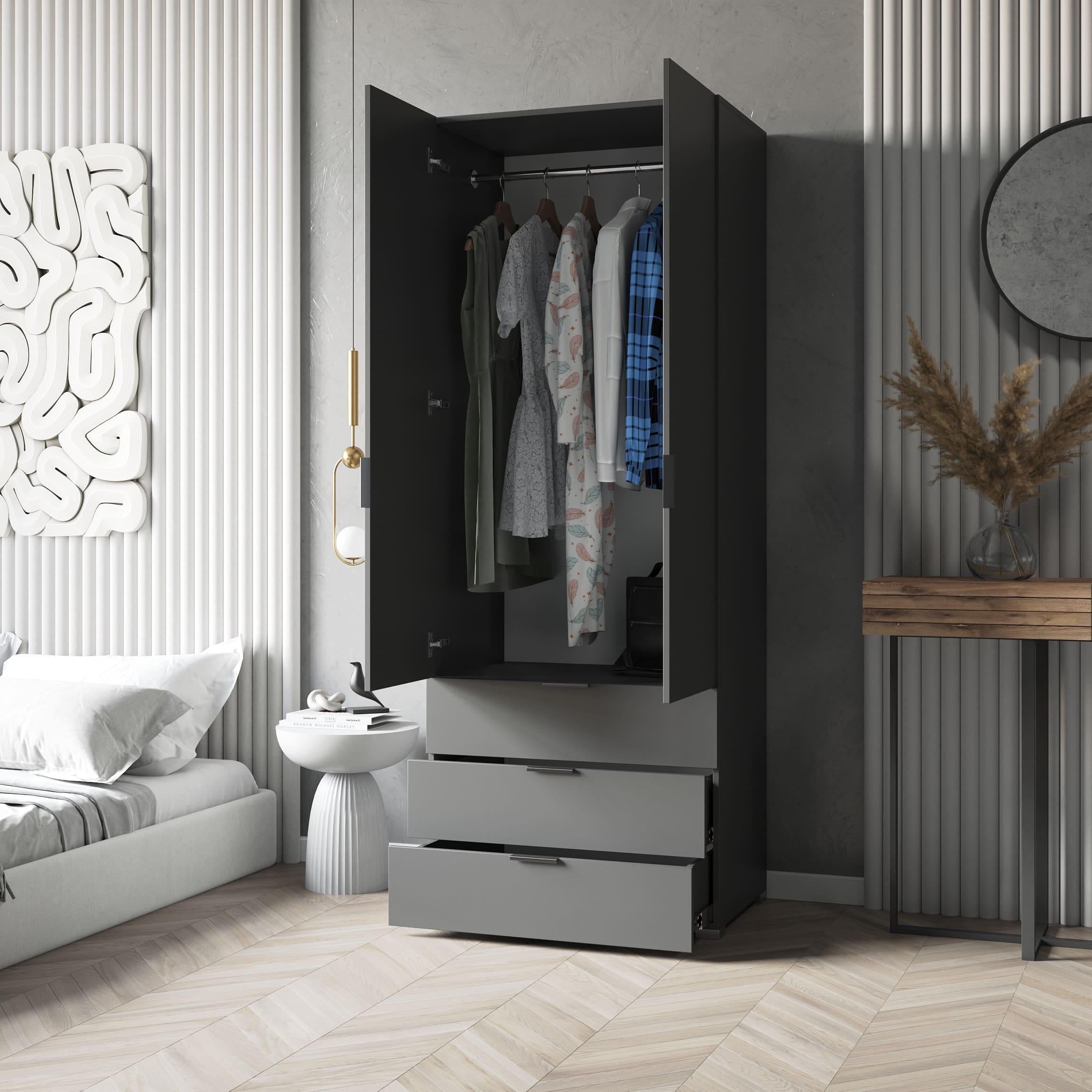 Шафа зі штангою та ящиками 206,5х80х50 см Антрацит (380340)