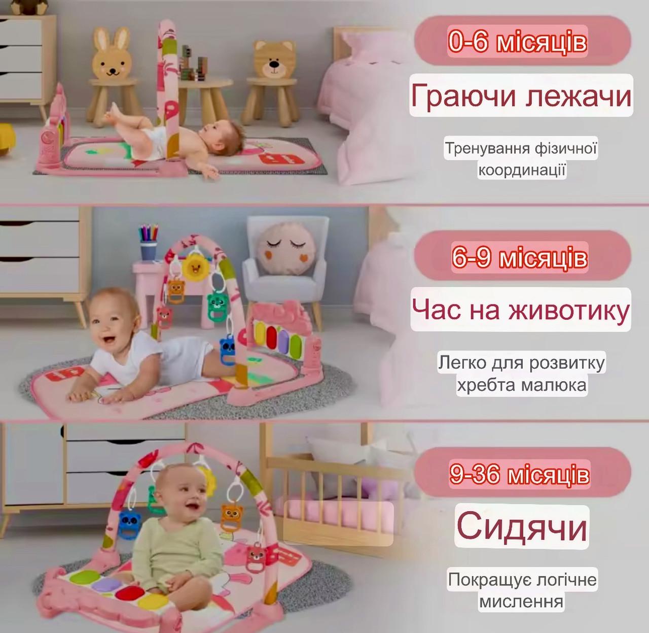 Развивающий коврик-пианино с дугой и подвесными игрушками 76х56 см (29) - фото 3