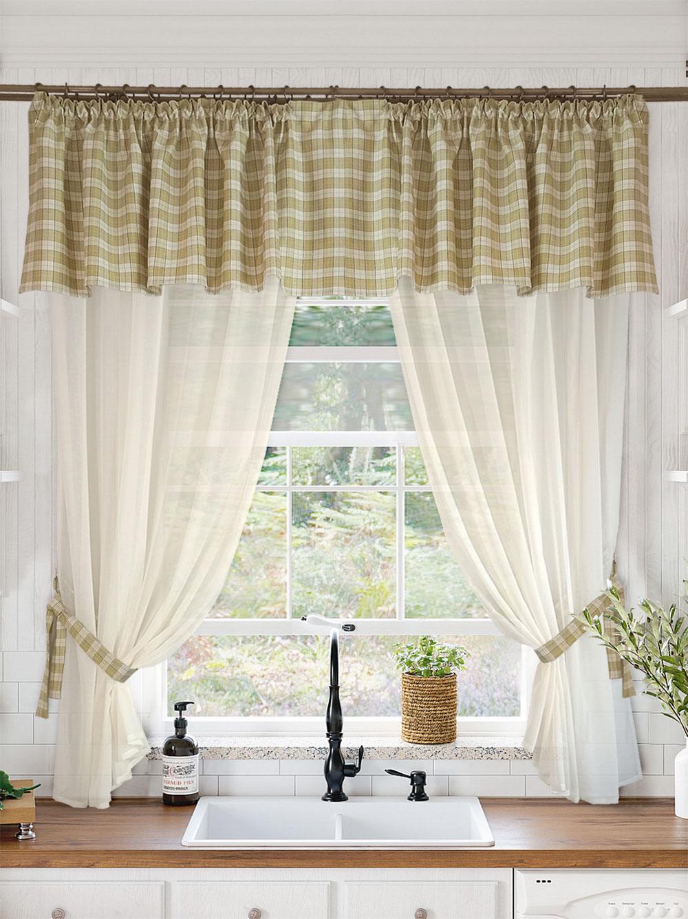 Комплект тюль на кухню Дублин 280х170 см 5 пр. Оливковый/Молочный (Dublin-Oliva-milk)