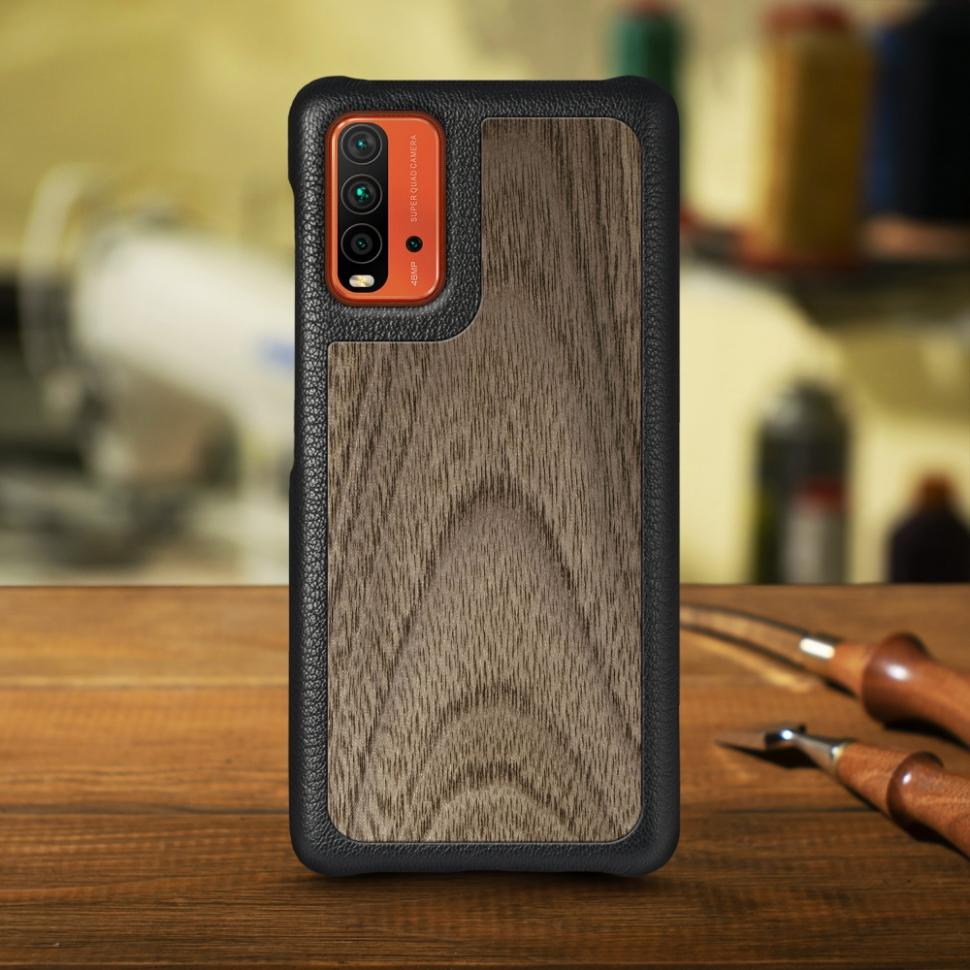Шкіряна накладка Stenk WoodBacker для Xiaomi Redmi 9T Чорний (70408)