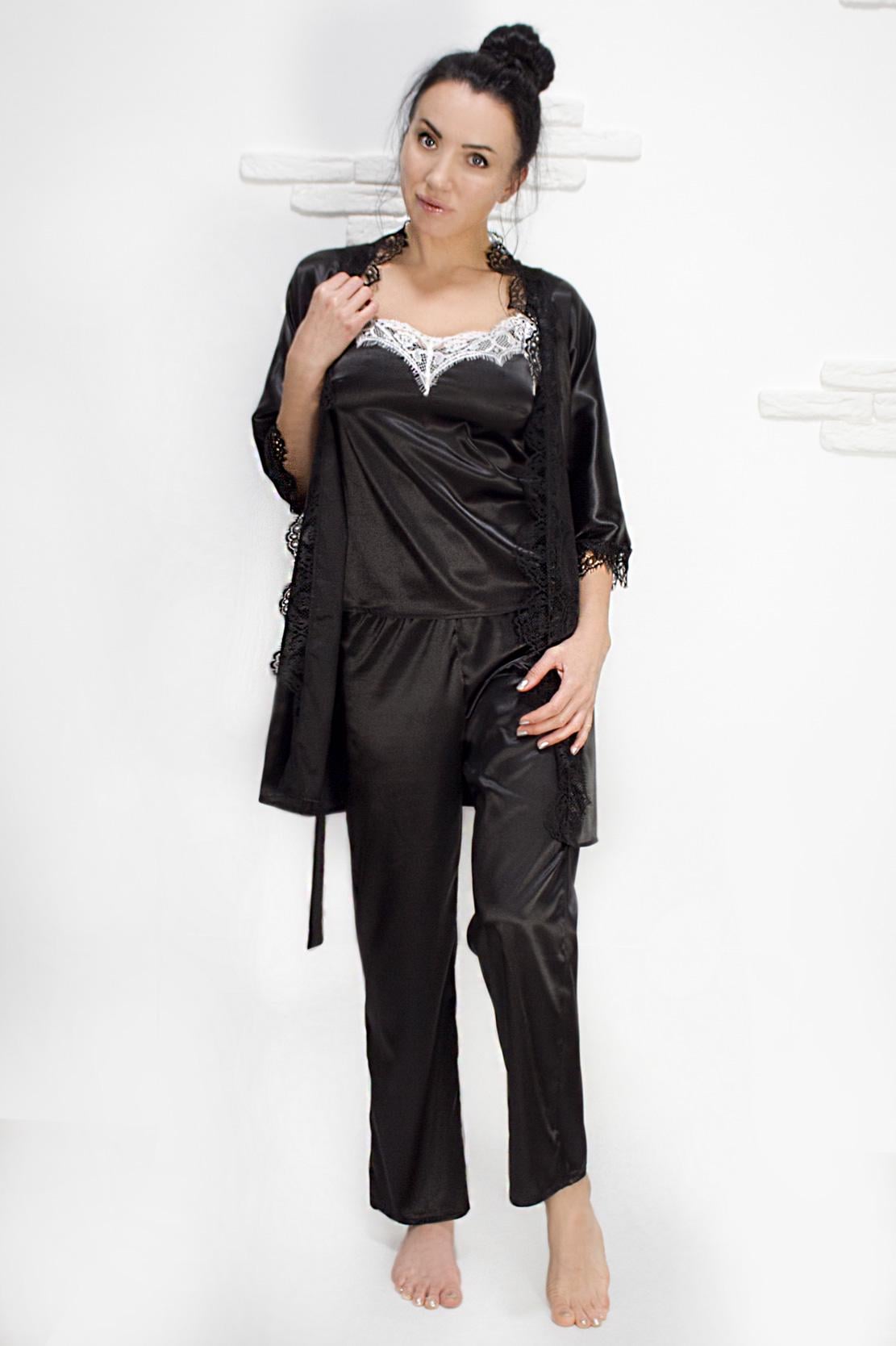 Домашний костюм Ghazel 17111-24 Сицилия р. 48 Черный/Черная майка с белым кружевом (5586748)