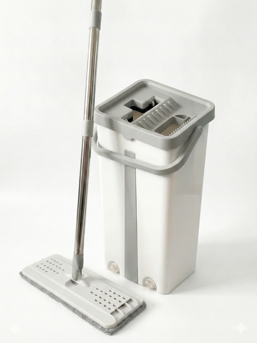 Швабра складная с ведром для мытья пола с отжимом 10 л Белый/Серый (2100030407890)