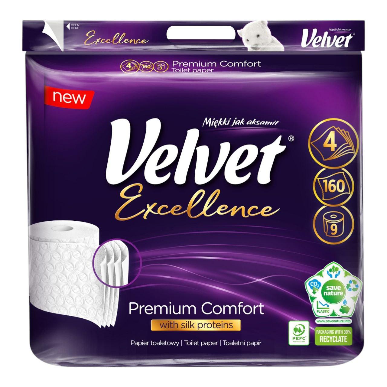 Туалетная бумага Velvet Excellence 4-слойная 160 отрывов 9 рулонов