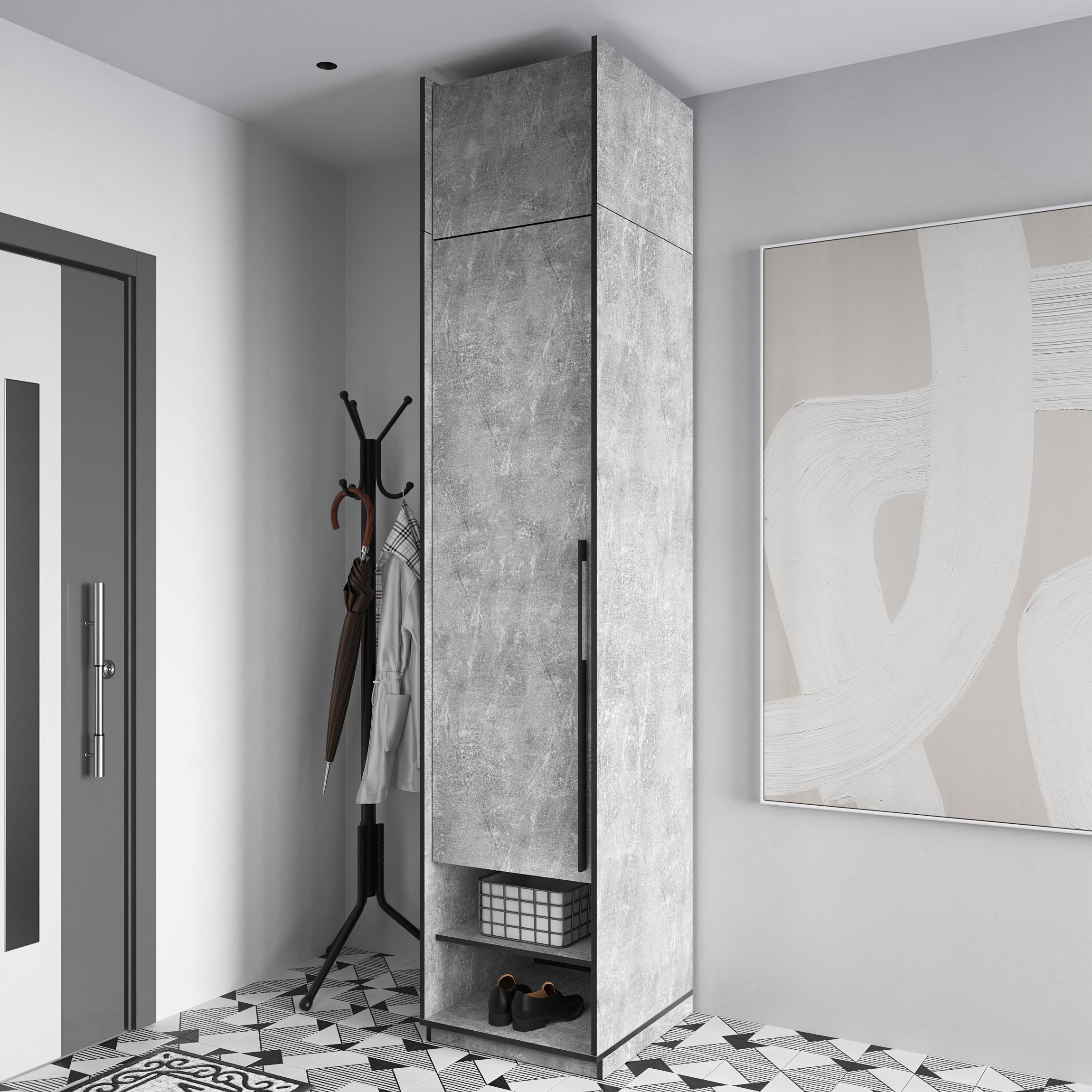 Шафа-пенал в передпокій однодверна розпашна з антресолью на 8 полиць 519х2500х570 мм Бетон (mr-1a-bt) - фото 1 Шафа-пенал в передпокій однодверна розпашна з антресолью на 8 полиць 519х2500х570 мм Бетон (mr-1a-bt) - фото 1