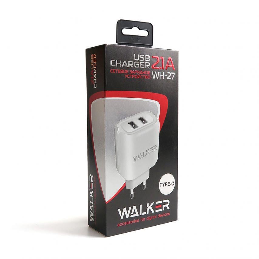 Сетевое зарядное устройство для Walker 2в1 WH-27 2USB/2.1A + Data Cable USB to Type-C White - фото 6 Сетевое зарядное устройство для Walker 2в1 WH-27 2USB/2.1A + Data Cable USB to Type-C White - фото 6