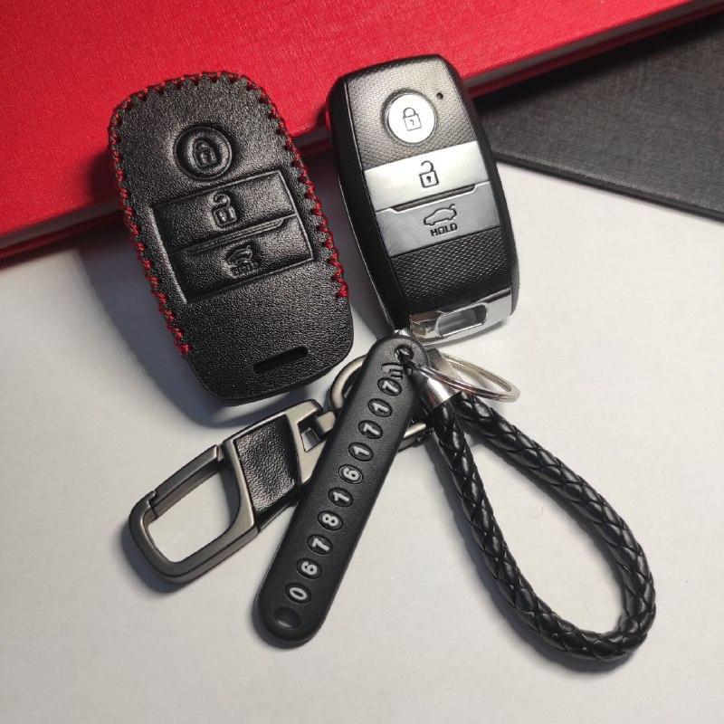 Чехол кожаный для Kia Sorento Sportage Cerato 3 кнопки с номером телефона