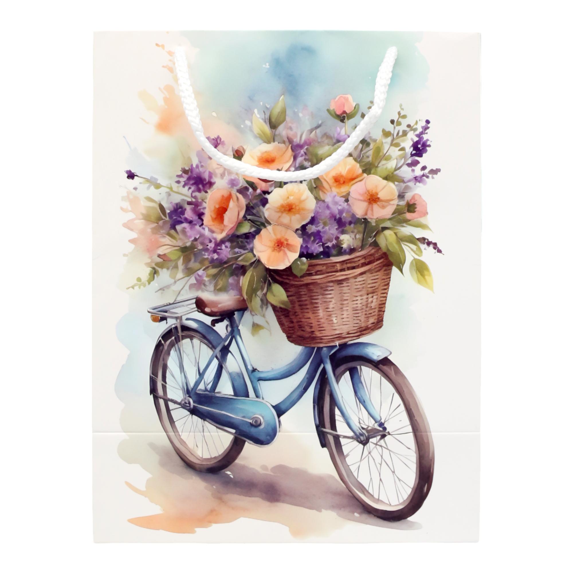 Пакет подарочный L39 Велосипед с цветами 27x33 см (НФ-00007359)