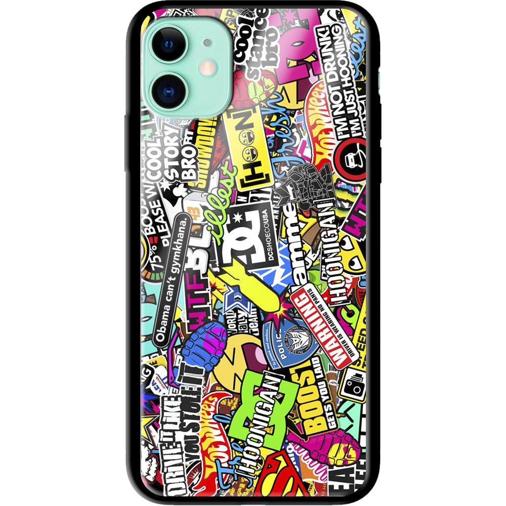 Чехол Boxface iPhone 12 Multicolored Inscriptions Черный силикон со стеклом (41161-up880-41127)