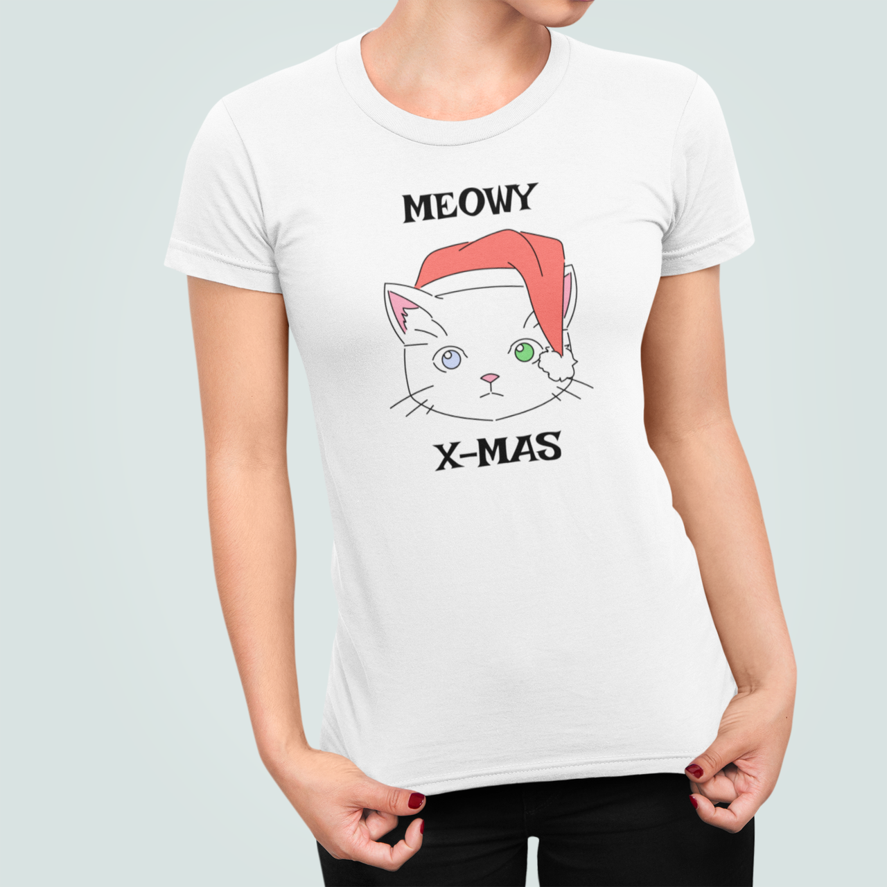 Футболка женская новогодняя Stedman с принтом Meowy Christmas XL Белый (НГ80.1-9)