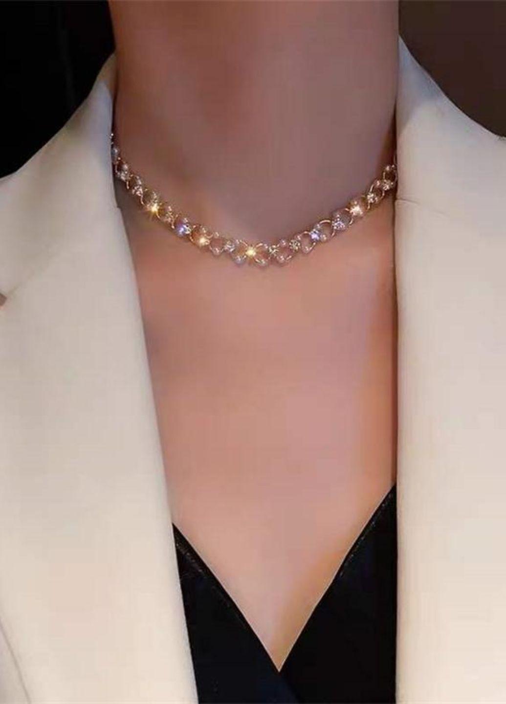 Ланцюжок-чокер жіночий з камінцями та бусинками Fashion Jewelry Золотистий (15268) - фото 7 Ланцюжок-чокер жіночий з камінцями та бусинками Fashion Jewelry Золотистий (15268) - фото 7