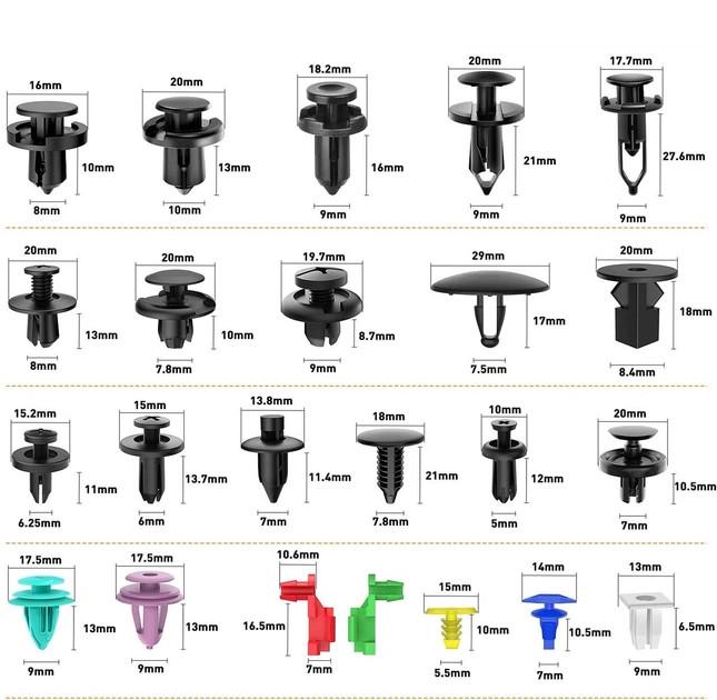 Набір пластикових затискачів кліпс для кріплення обшивки автомобіля в коробці 680 шт. (114998) - фото 2