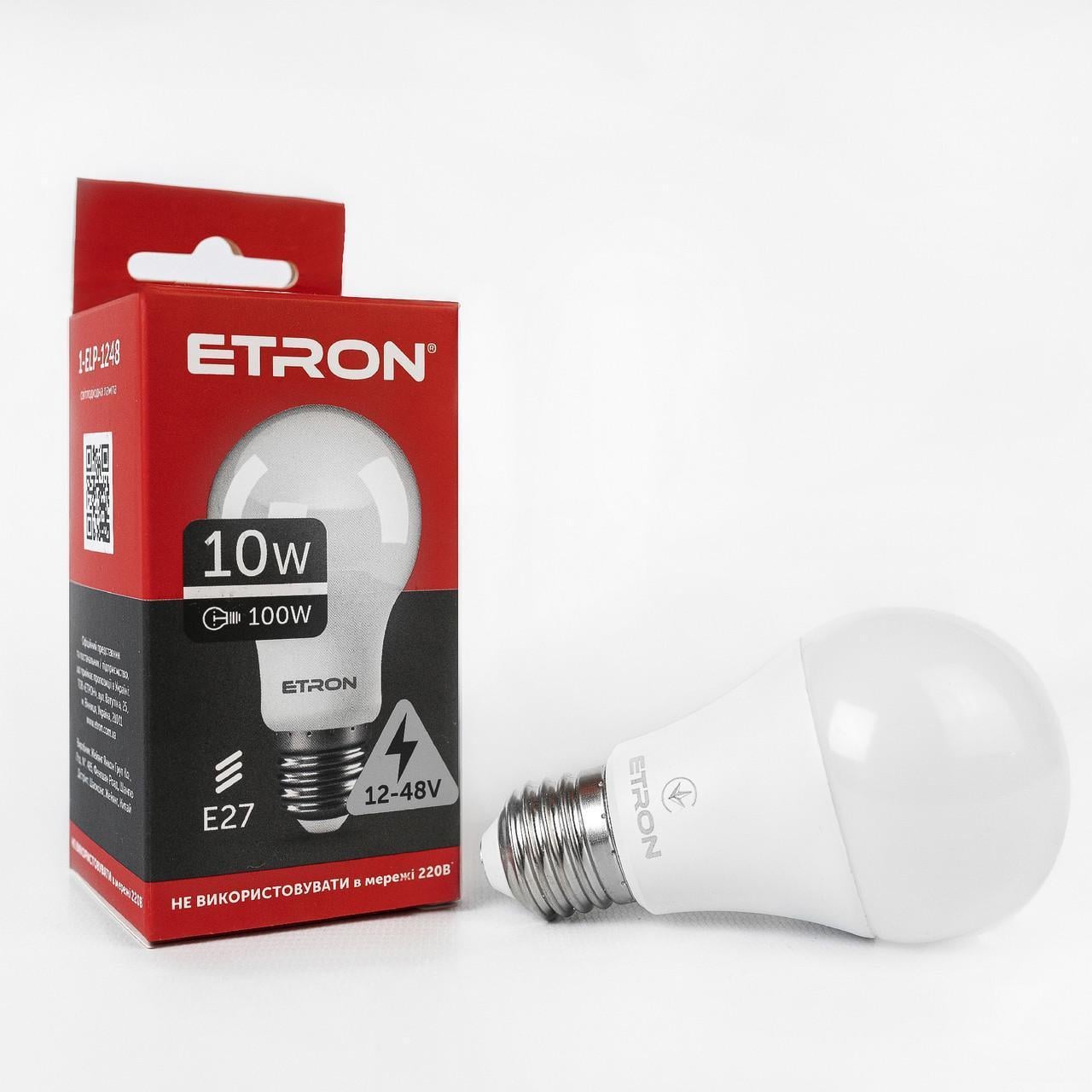 Светодиодная LED-лампа ETRON 10W A60 12V-48V 4200K E27 дневной свет 1-ELP-1248 (2221395382)