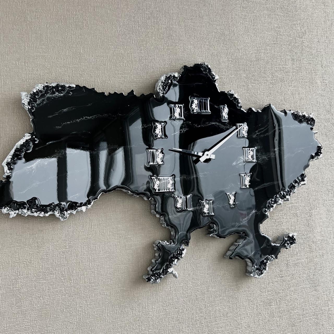 Годинник настінний з епоксидної смоли Карта України 70x45 см