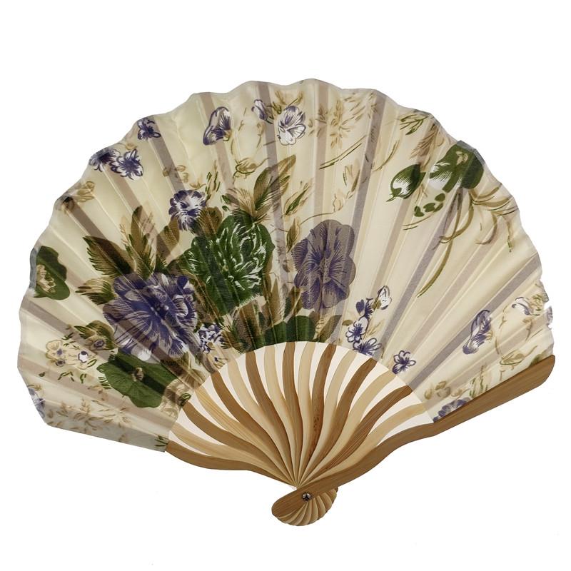 Віяло жіноче складане світле з квітами (C3389)