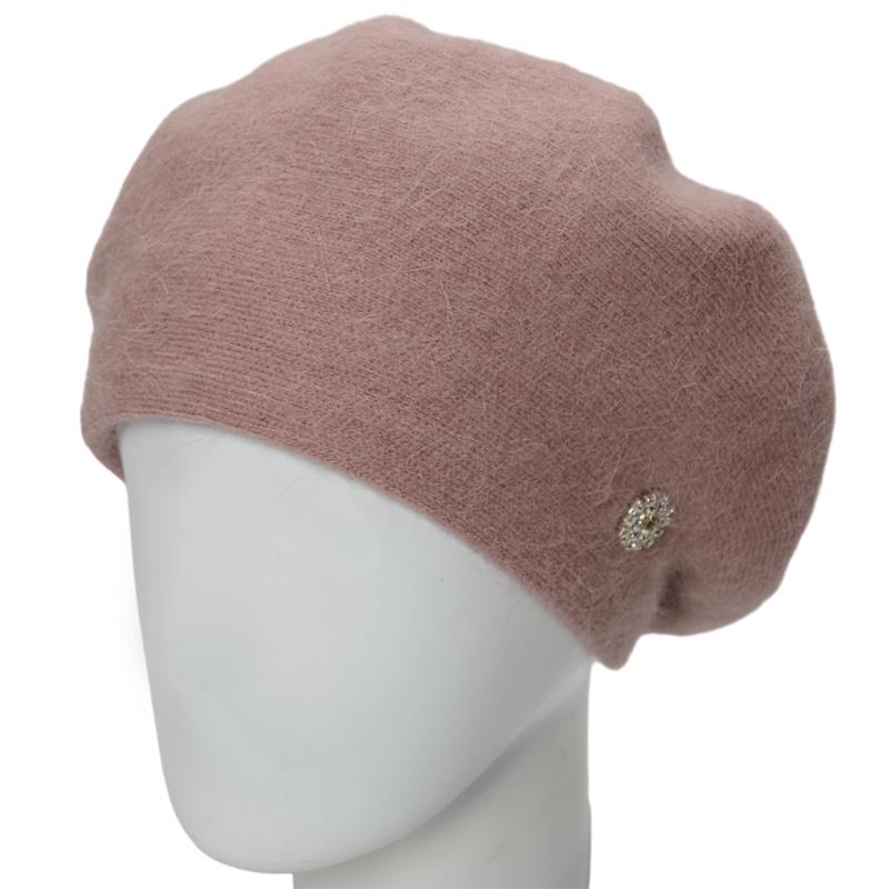 Берет женский Novita Фанни ангоровый на ножке one size Темная пудра