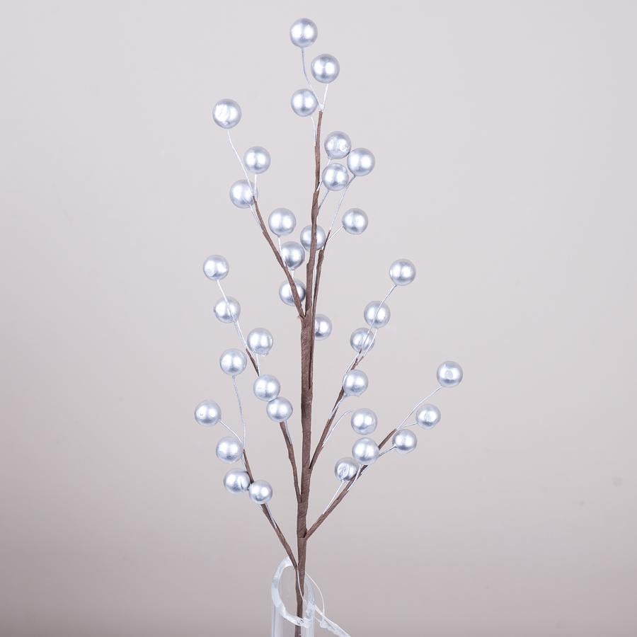 Декоративные серебряные ягоды на ветке 2822-2