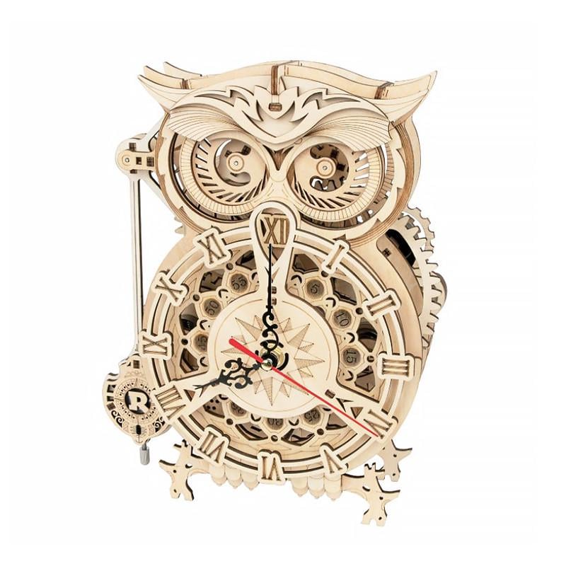 Деревянный 3D конструктор Robotime LK503 Owl Clock