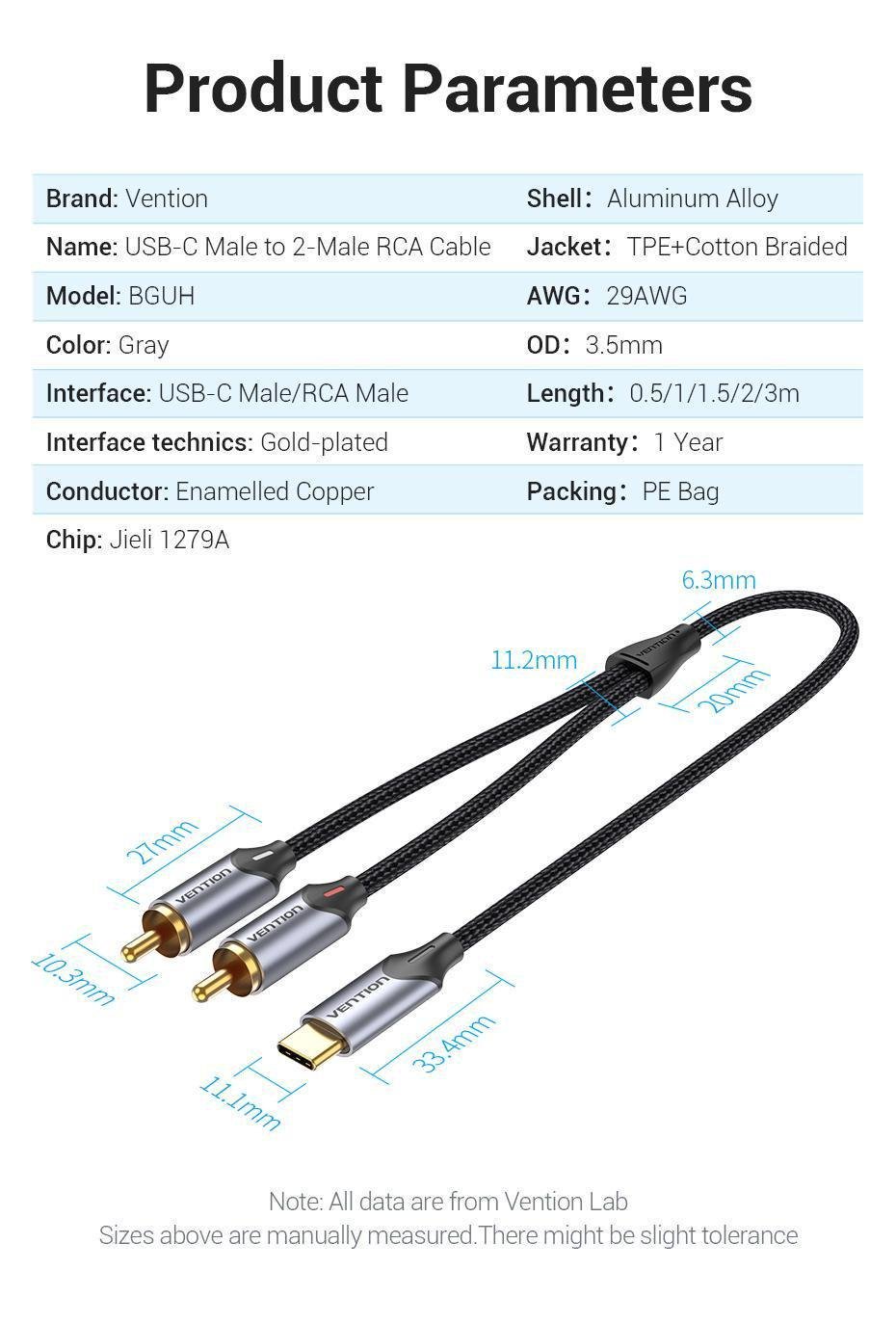 Кабель Vention Type-C-2RCA стерео тюльпани-USB-C Hi-Fi звук AUX DAC ЦАП нейлонове обплетення 2 м Чорний (BGUHH) - фото 9