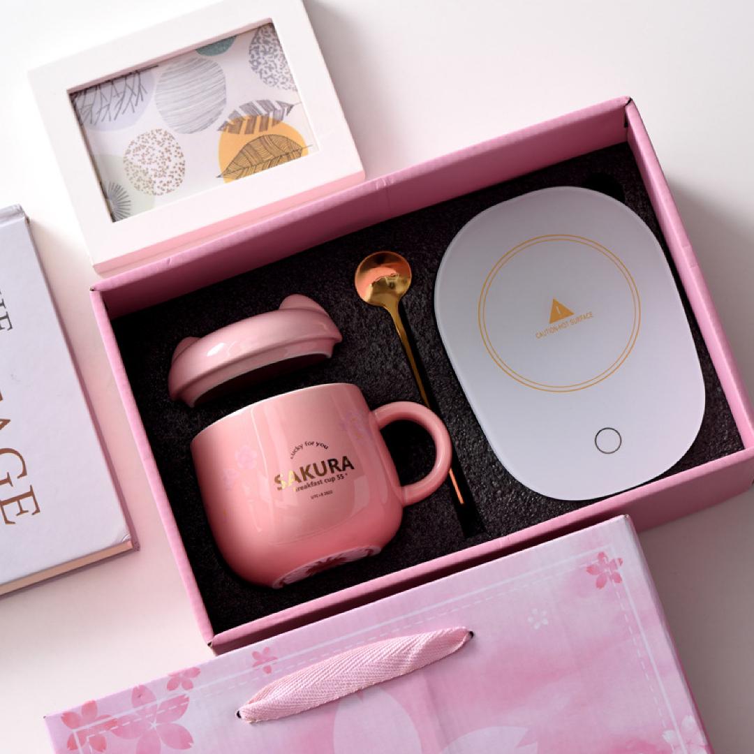 Керамическая чашка Tomas Sakura ТМС-М620 с крышкой ложкой и подставкой подгревом Dark pink Керамическая чашка Tomas Sakura ТМС-М620 с крышкой ложкой и подставкой подгревом Dark pink