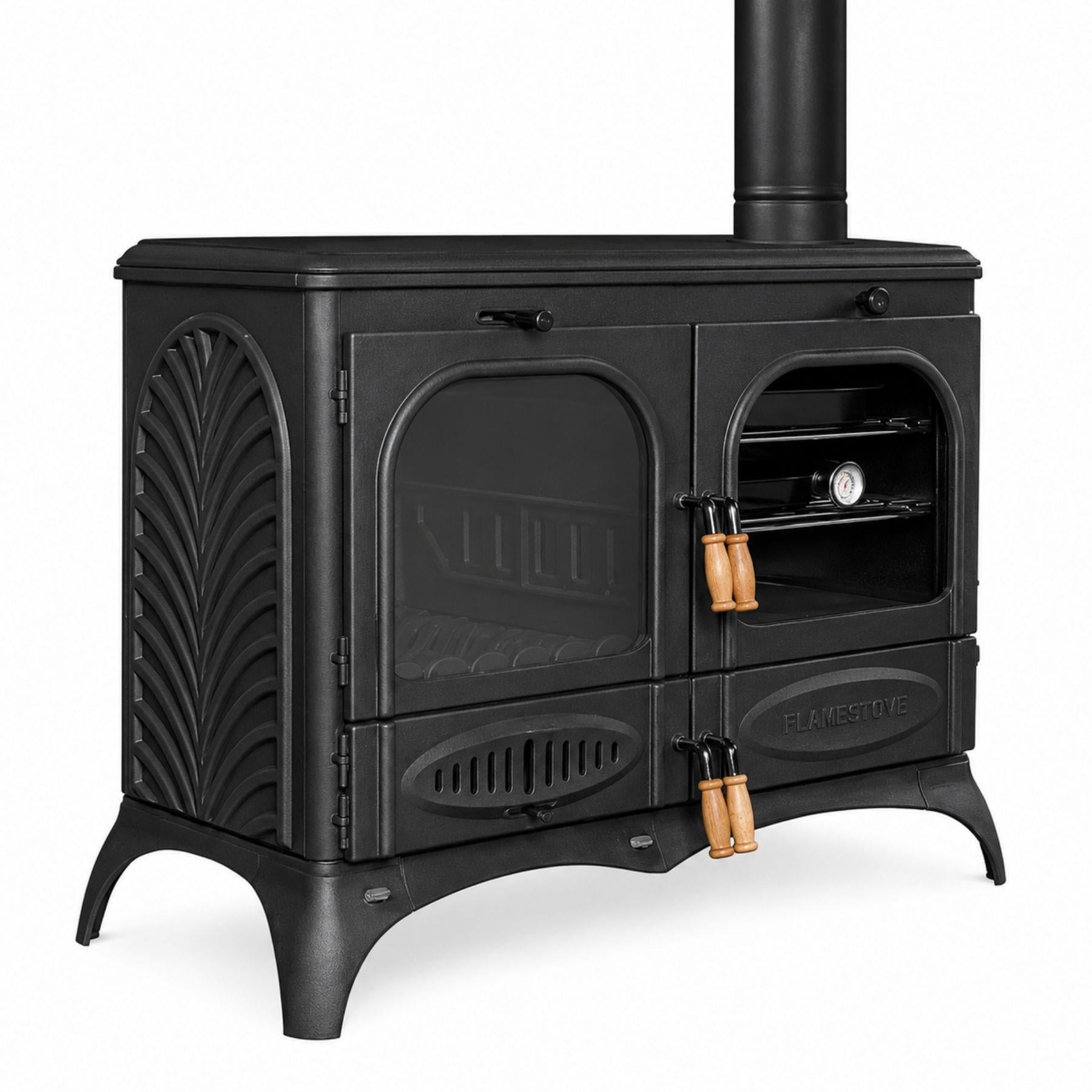 Чугунная печь кухня на дровах Flame Stove Palm Kuzineli Horizontal 15 кВт (FS-065)