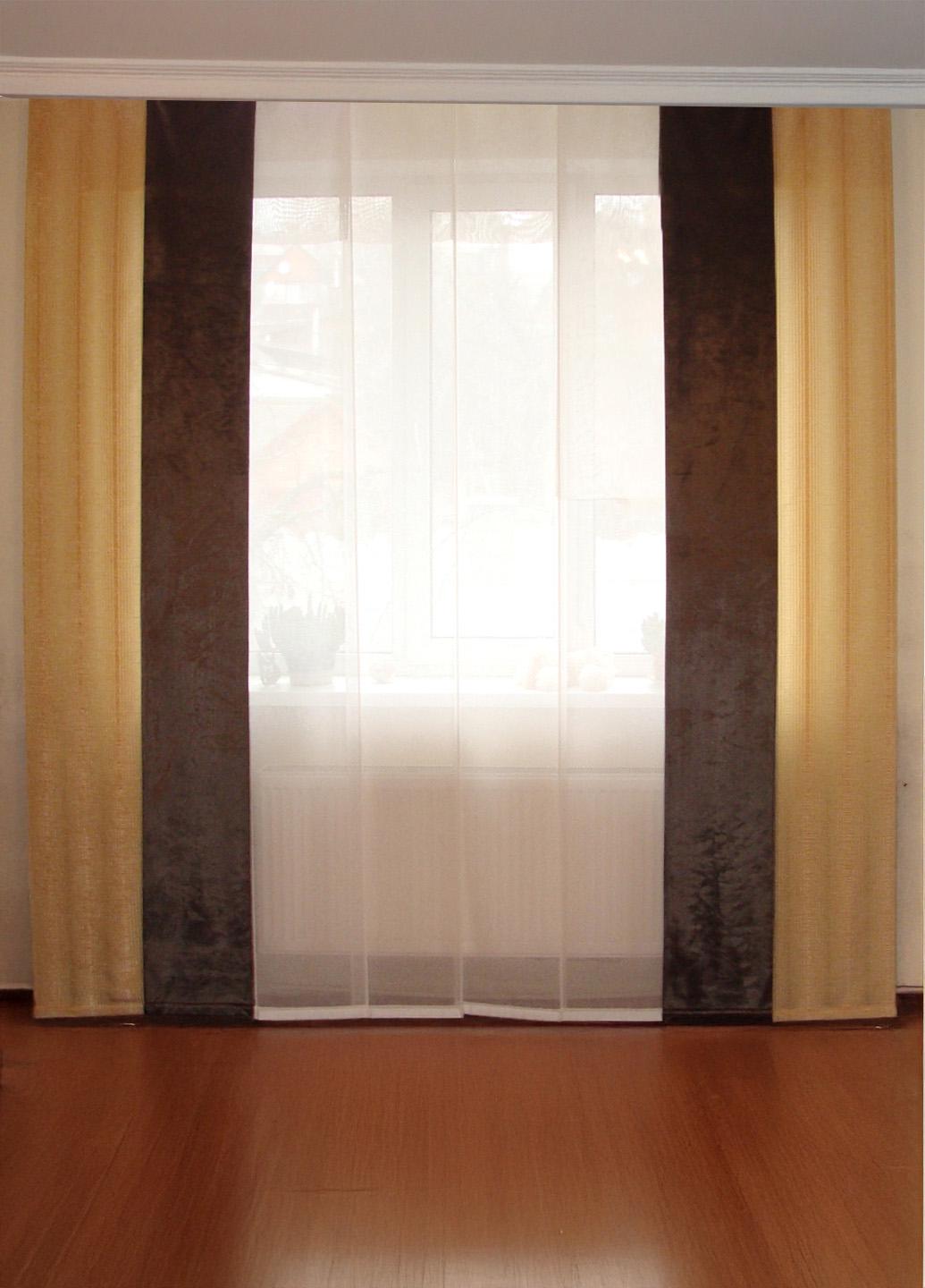 Комплект панельних штор і тюль Firanka Батист і Оксамит карниз 290 см Бежевий з шоколадним (20_2т)