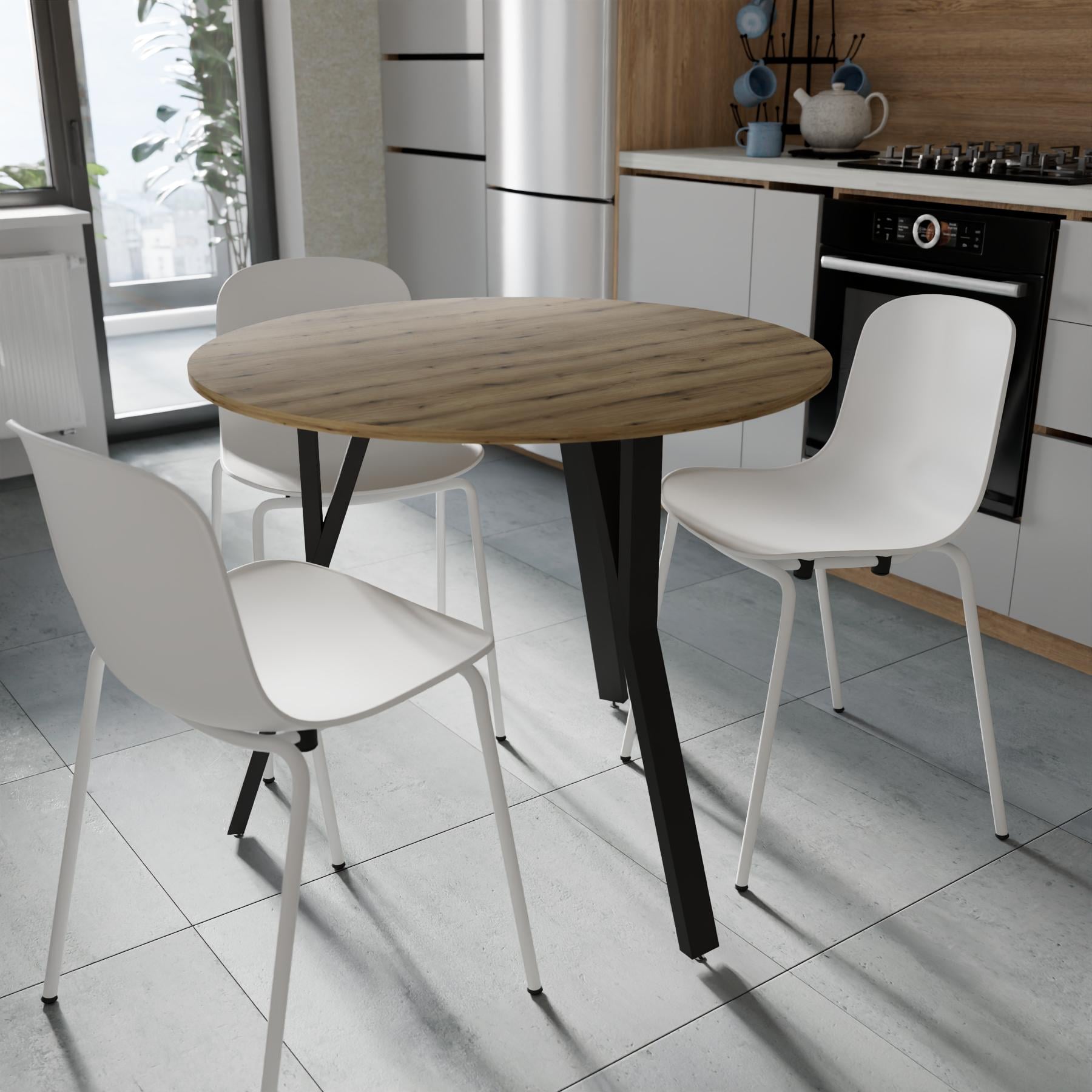Обідній стіл круглий Ferrum-decor MARSI 3 870-3 метал/ДСП 16 мм 750x870x870 мм Чорний/Дуб Евок Прибережний (FRD-107513)