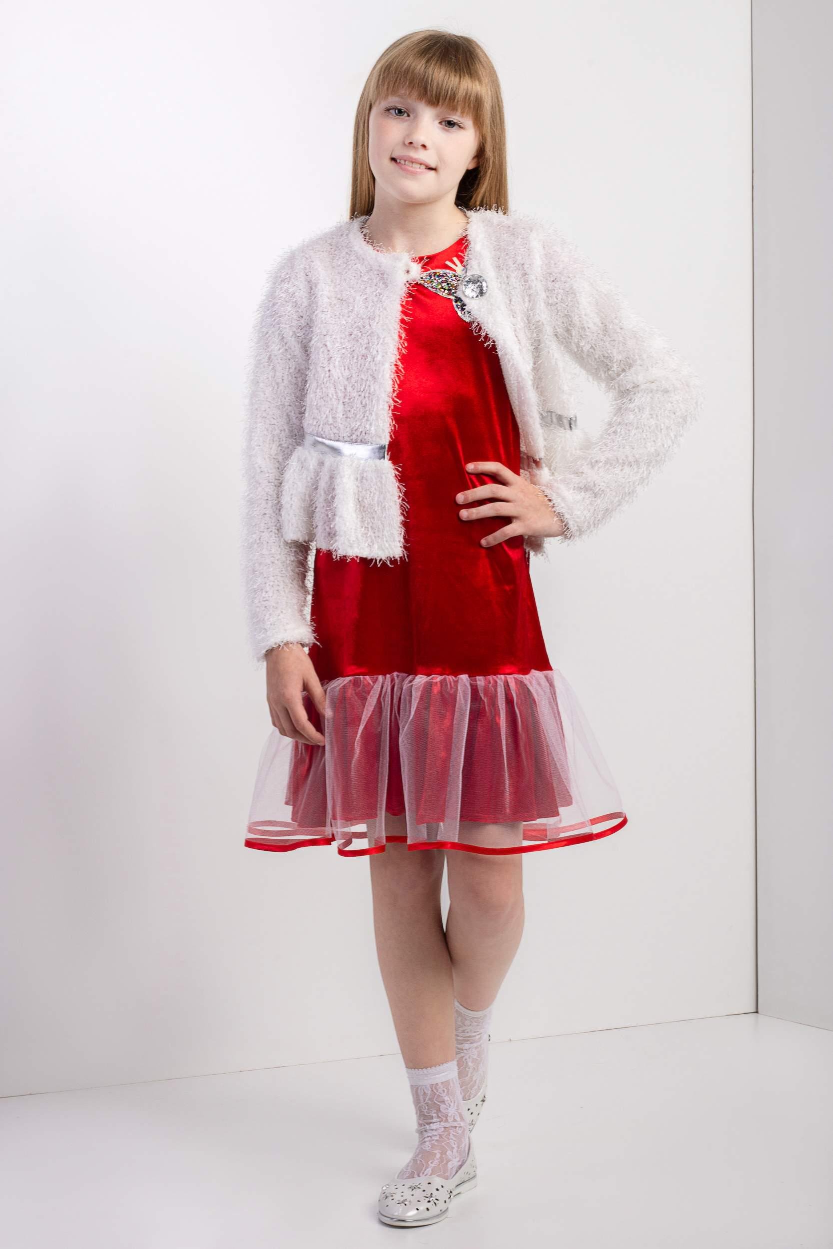 Платье праздничное Diва на девочку с болеро 128 см Красный с белым (311)