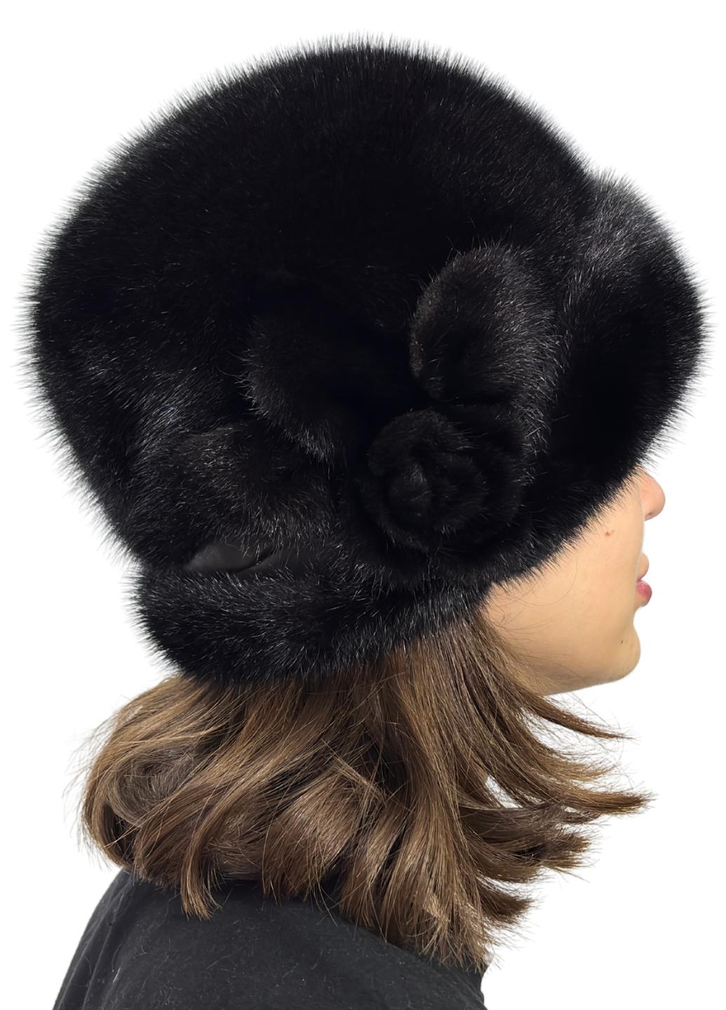 Женская шляпа Меховой стиль Роза норковый XXS-XS-S Темно-коричневый (012/A)