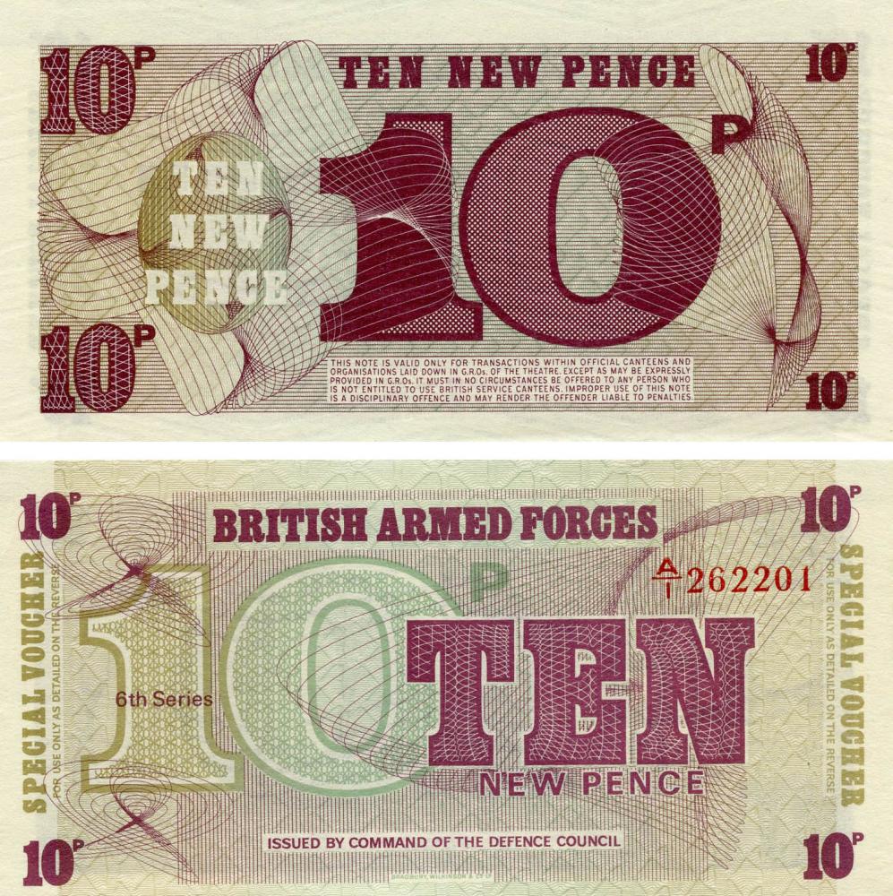 Коллекционная банкнота Великобритания Британская армия 10 новых пенсов 1972 UNC 6 серия PM48 (Б13217)