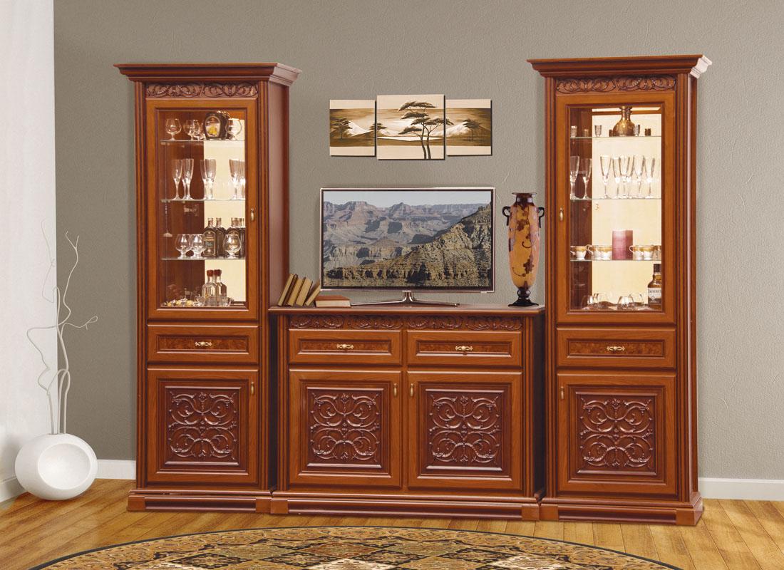 Стенка в гостиную Світ меблів Лацио 3 из ДСП/МДФ 3 предмета 3057х495х2236 Прованс темный