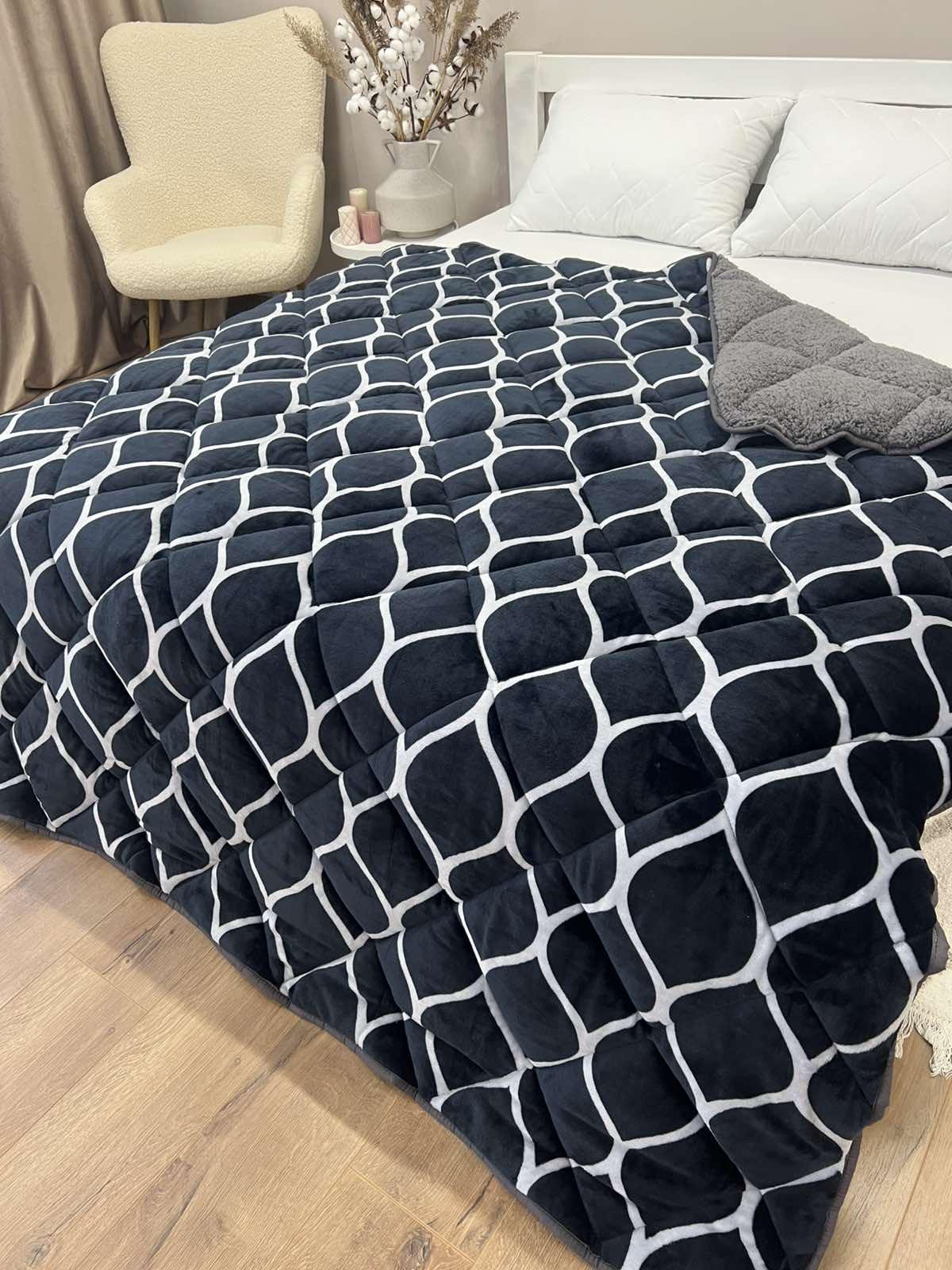 Ковдра з велюру та овчини 195x215 см Темно-сірий (одеяло Л16-1) - фото 4