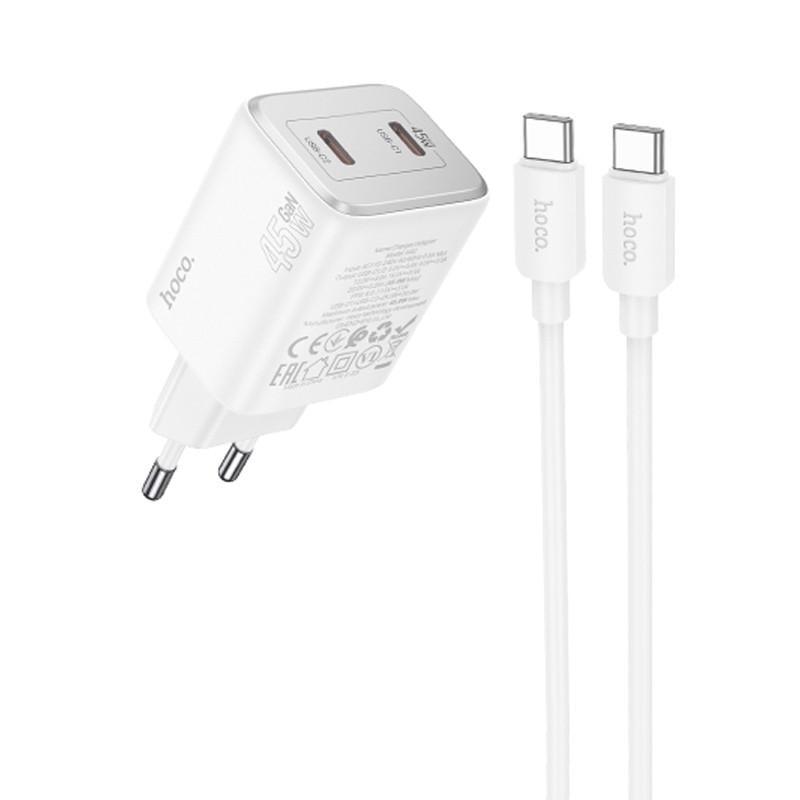Зарядное устройство сетевое Hoco N42 Elogiado 2C PD45W Type-C to Type-C White (00000069116_2)