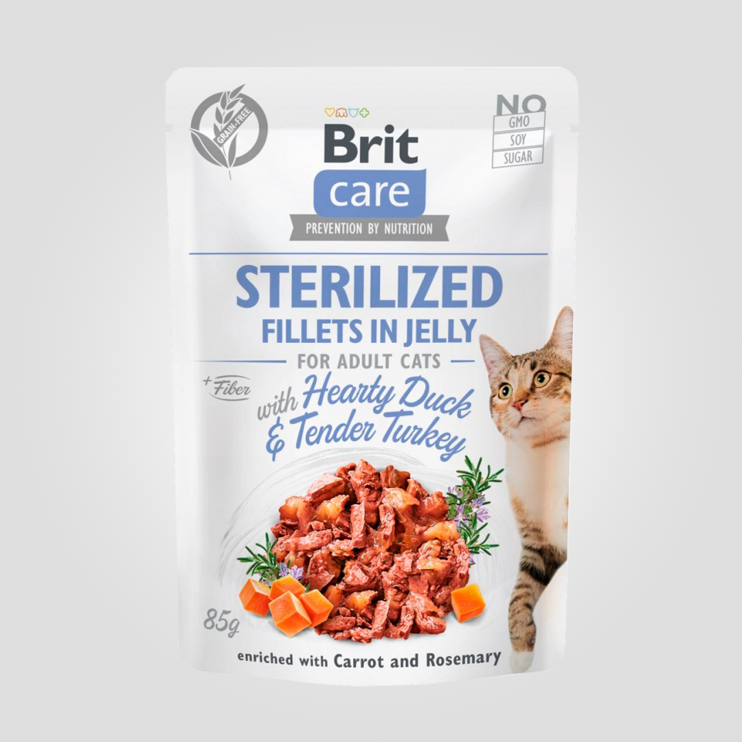Корм влажный Brit Care Cat Pouch для стерилизованных кошек филе в желе с уткой и индейкой пауч 85 г (20504444) Корм влажный Brit Care Cat Pouch для стерилизованных кошек филе в желе с уткой и индейкой пауч 85 г (20504444)