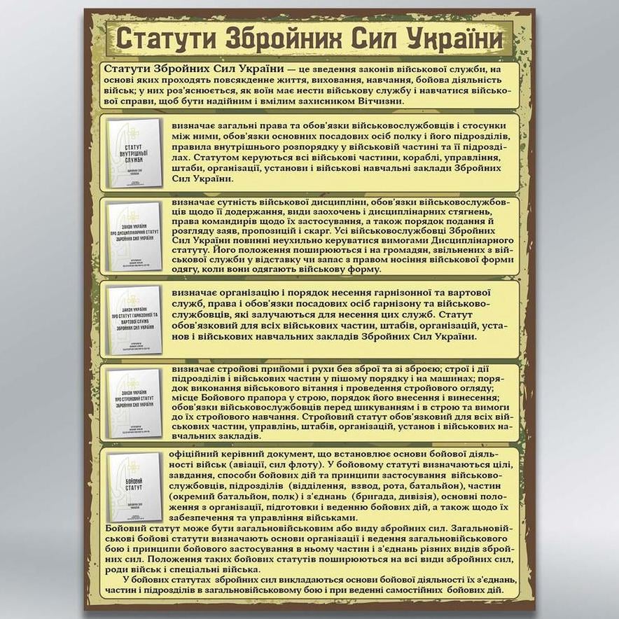 Інформаційний стенд Статути Збройних Сил України 450х600 мм з ламінацією 3 мм (26031)