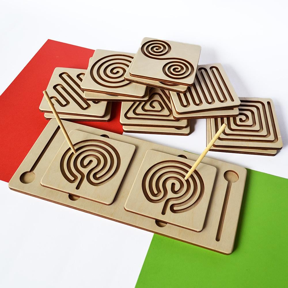 Развивающая игрушка Монтессори для межполушарных связей 10х10 см 14 шт.