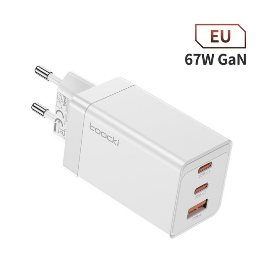 Зарядний пристрій швидкого заряджання Tooki 67 Вт GaN USB-C 65 Вт QC4.0 PD 3,0 45 Вт White (1970159038) - фото 2