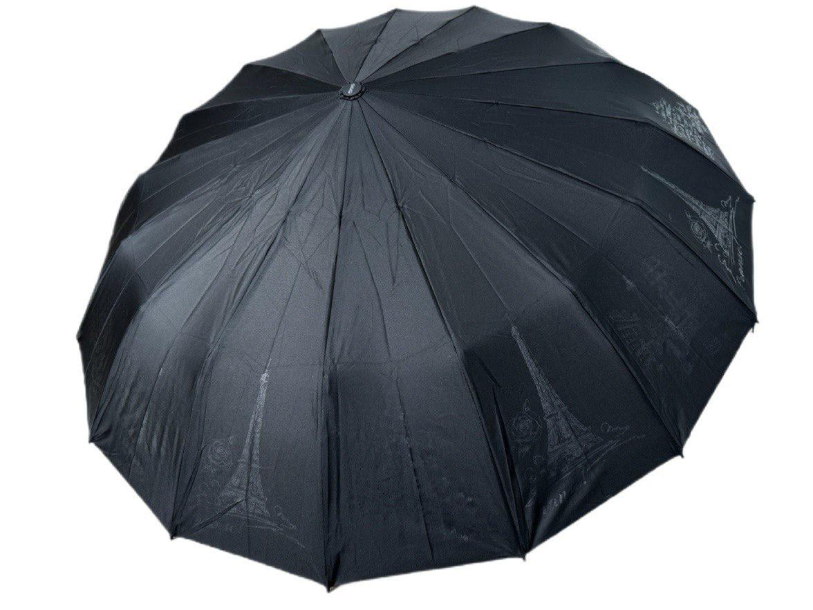 Зонтик автоматический женский Три Слона Эйфелева башня антивитер 16 спиц Черный (7576/1)