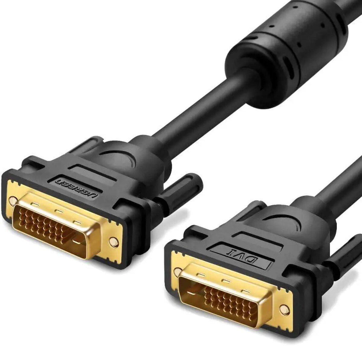 Кабель UGREEN DV101 DVI Male to Male Cable Gold Plated 150 см Black (19100479)