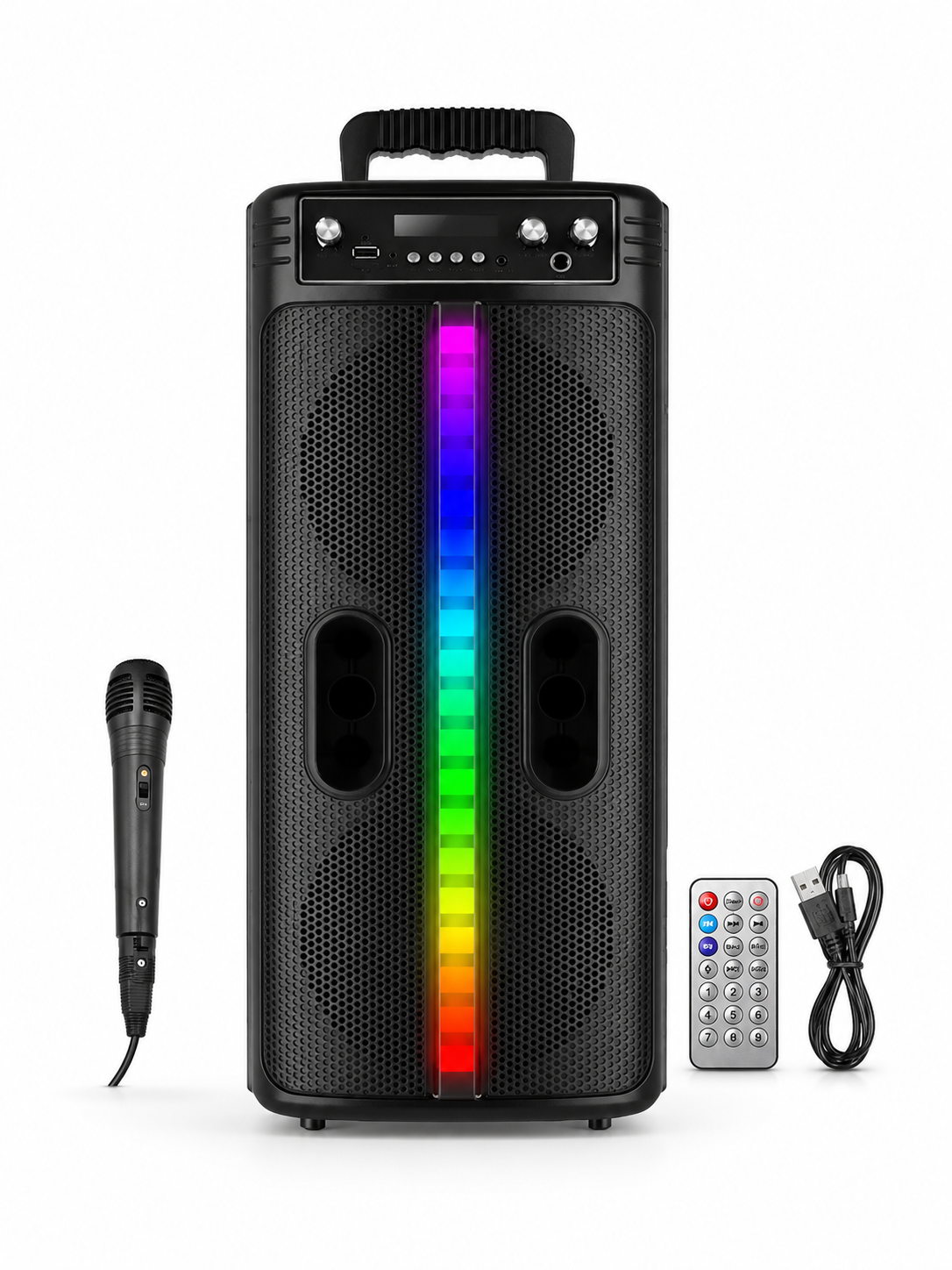 Портативная колонка с микрофоном/караоке/RGB-подсветкой и пультом 20 Вт Черный (49676025) Портативная колонка с микрофоном/караоке/RGB-подсветкой и пультом 20 Вт Черный (49676025)