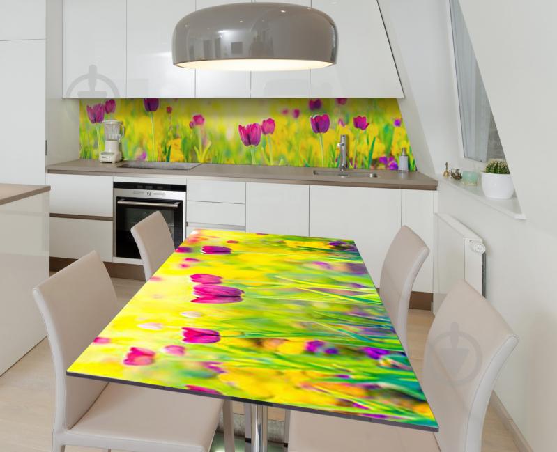 Наклейка 3Д виниловая на стол Zatarga «Лиловые тюльпаны» 650х1200 мм для домов, квартир, столов, кофейн, кафе