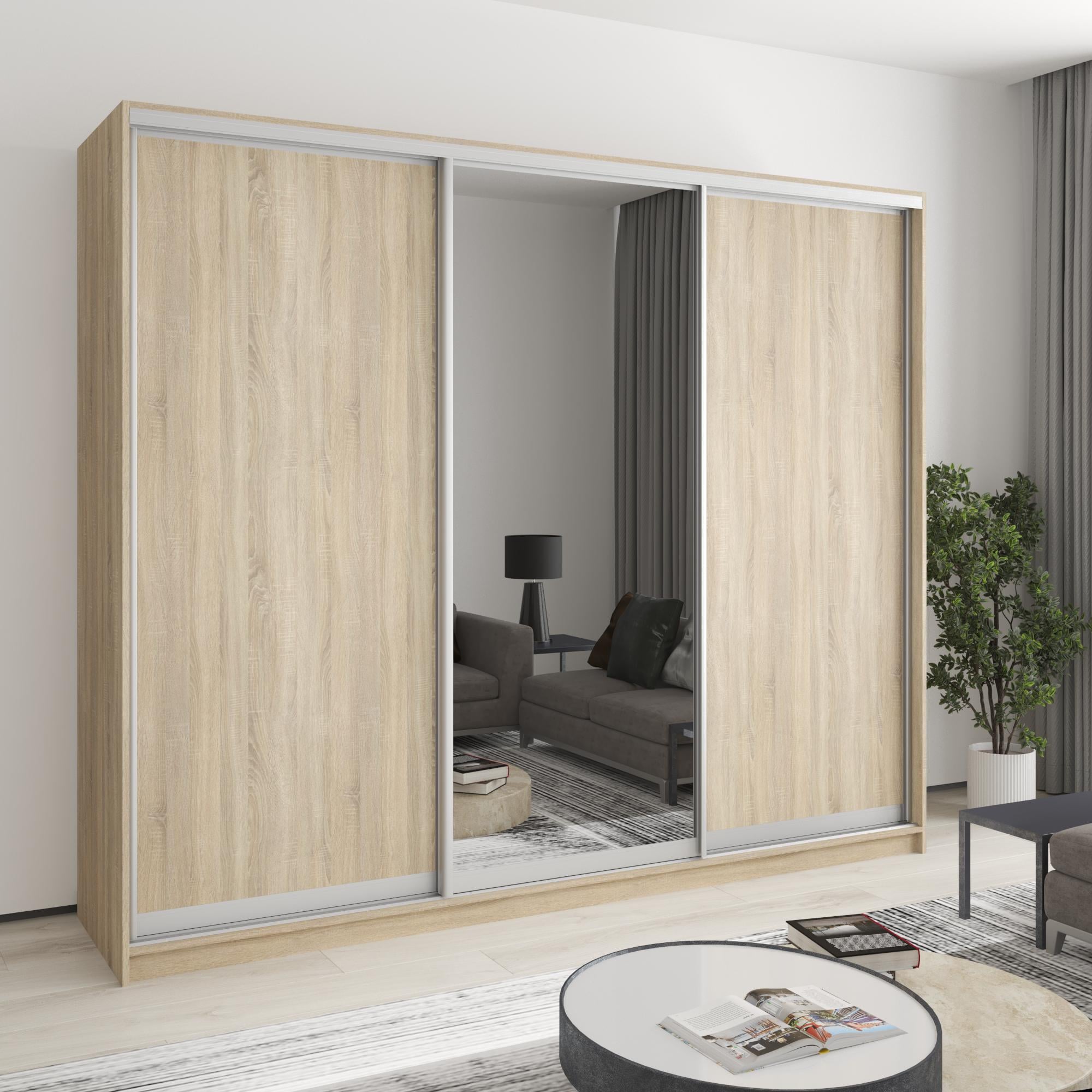 Шкаф-купе трехдверный MebelStar Комбо AL 2ДСП/Зеркало 250x60x210 см Дуб сонома (MBS-3357)