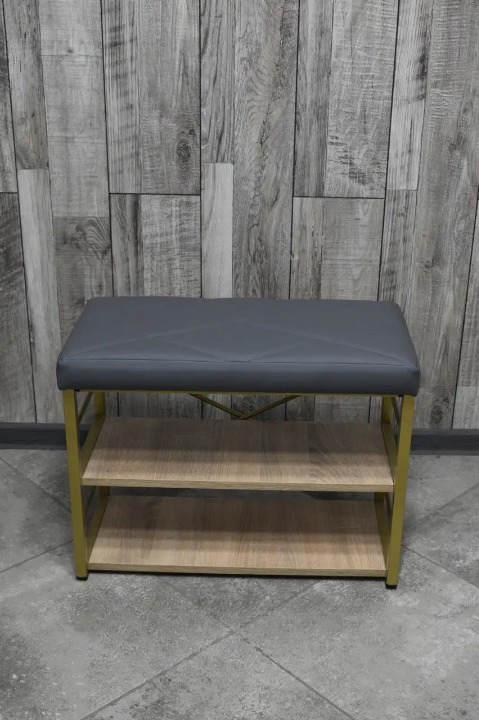 Банкетка для взуття металева з м'яким сидінням 32х47х60 см Світло-сірий (28375225)