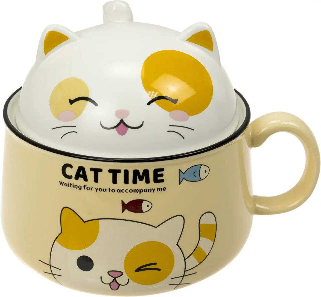 Чашка-супница с крышкой Stenson Cat time YG00959 1 л