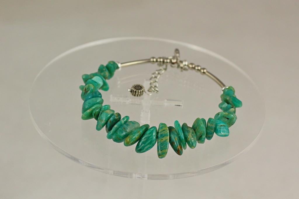 Браслет жорсткий амазоніт великі сколи 19/5 см Сріблястий (33382635)