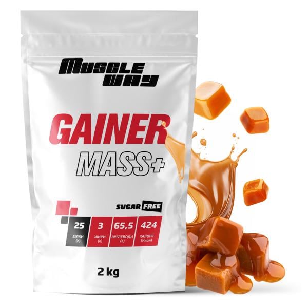 Гейнер для набору маси MuscleWay GAINER MASS+ без цукру вуглеводно-білковий 2 кг Карамель (21-125-g-mw-rs2.1)