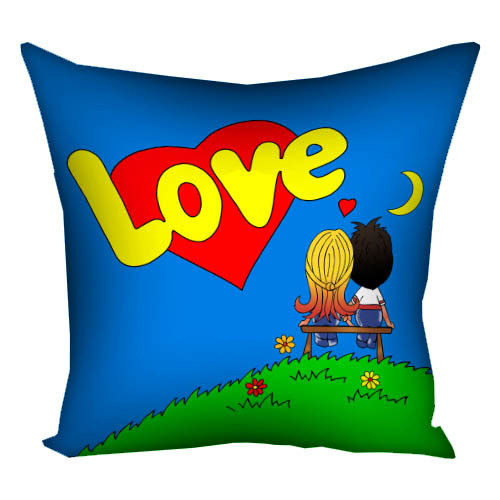 Подушка с принтом Love is 40х40 см синяя (4P_PW080)